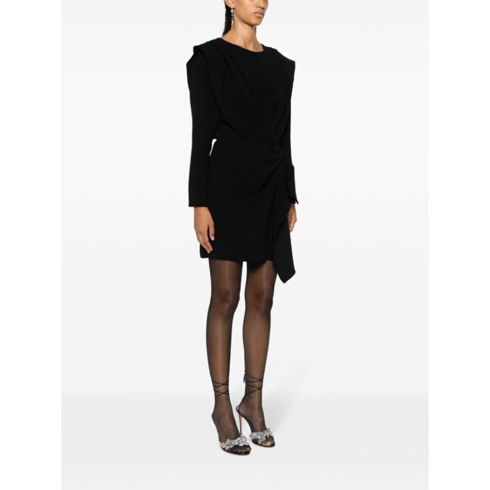 IRO Paris Mitzi Wrap Mini Dress Long Sleeve Padded Shoulder Black Size 42